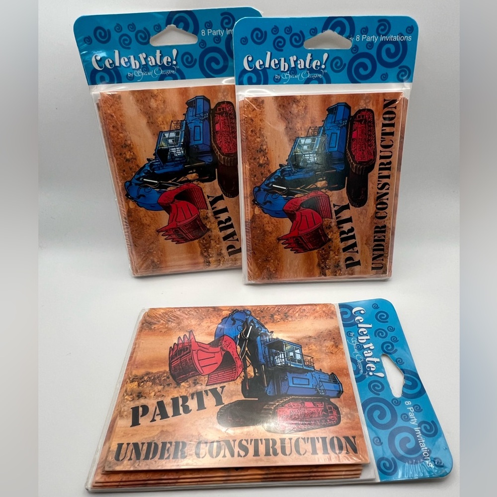 Lot of 24 Construction Birthday Party Invitations "Party Under Construction" NIP